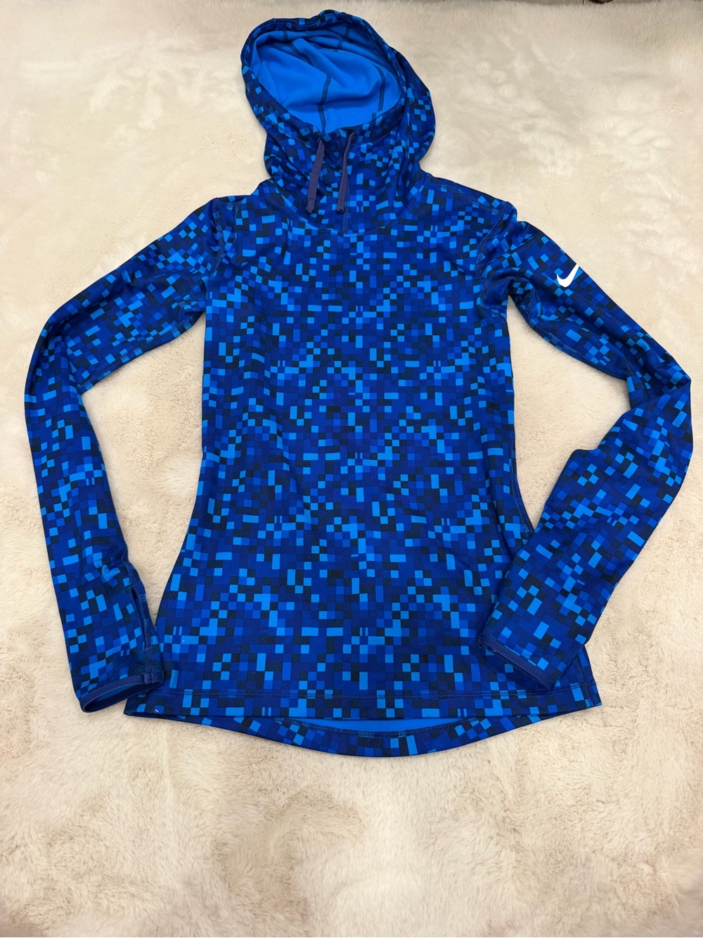 Nike Blue Pixelated Hooded Performance Top